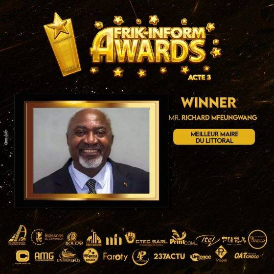AFRIK INFORM AWARDS 2022: Monsieur  Richard Mfeungwang, Maire de la CAD5 Reçoit le  Prix du Meilleur Maire de la Région du Littoral